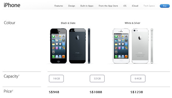 Apple iPhone 5 Singapore Prices are Revealed , starts from S$948