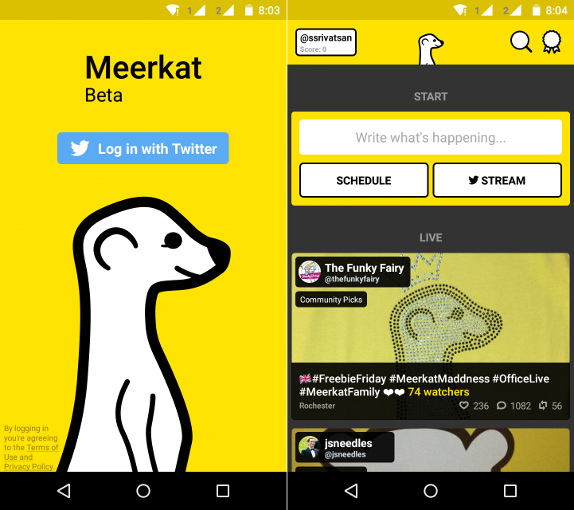 Meerkat (beta) live streaming app now available for Android