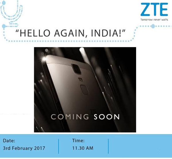 ZTE India smartphone launch invite Feb 3 2017
