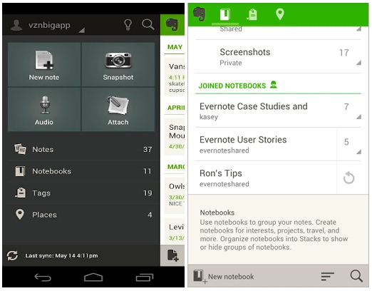 evernote android app tags