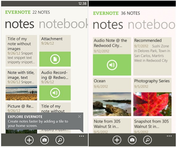 evernote windows phone 8.1 notebooks