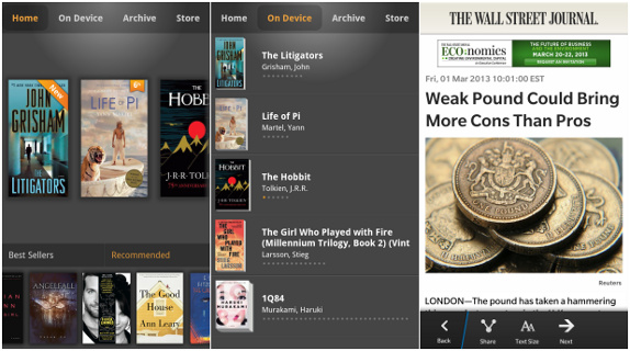 Kindle and The Wall Street Journal for BB10