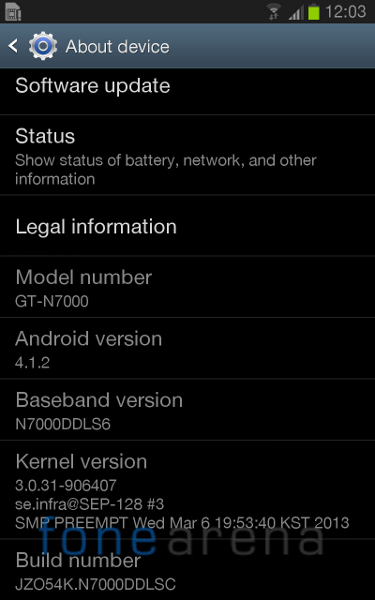 Samsung Galaxy Note Android 4.1.2 India
