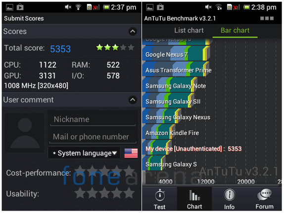 Sony Xperia E dual AnTuTu v3.2.1