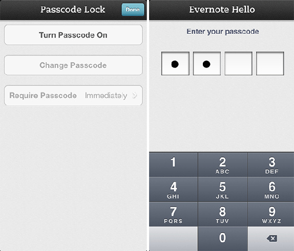 Evernote Hello for iPhone v2.1 Passcode Lock
