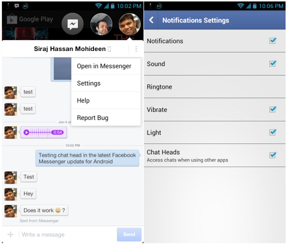 Facebook Messenger for Android chat heads