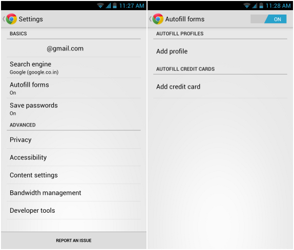 Google Chrome for Android Autofill and Password Sync
