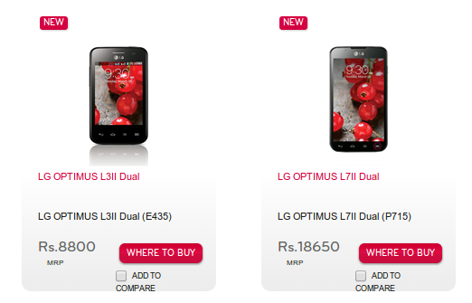 LG Optimus L3II Dual and L7II Dual price LG India