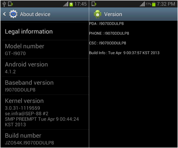 Samsung Galaxy S Advance Android 4.1.2 India