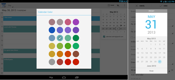 Google Calendar for Android updated with custom colors new date and
