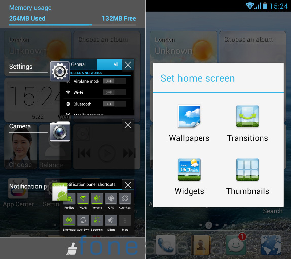 Huawei Ascend G510 Multitasking Homescreen options