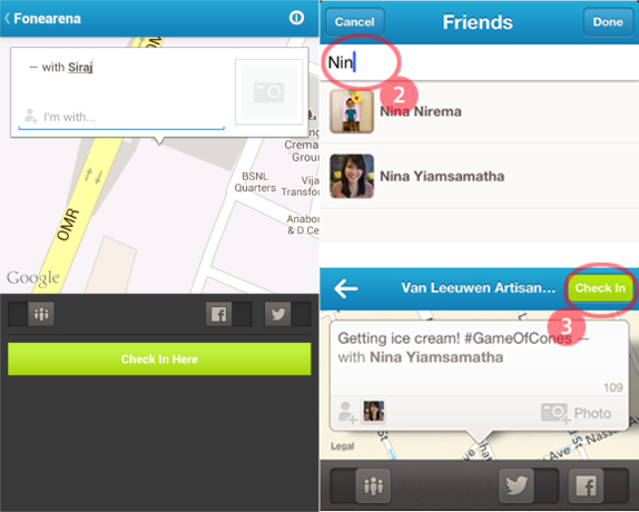 Foursquare for Android and iPhone Friends Checkin