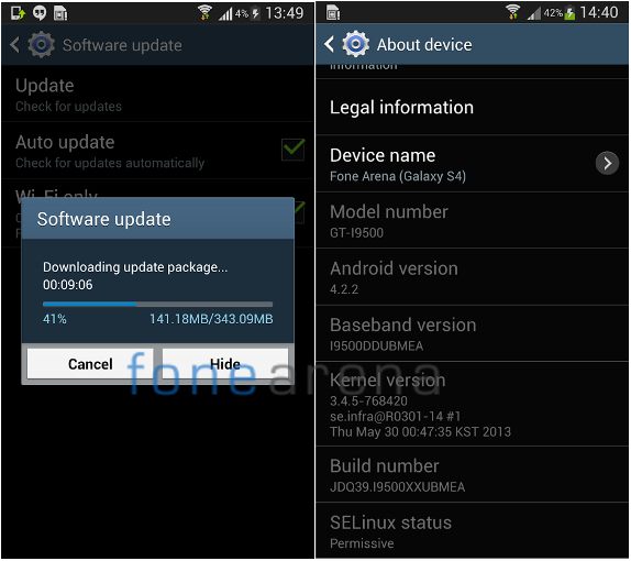 Samsung Galaxy S4 I9500DDUBMEA update India