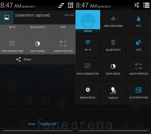 Xolo Q700 Notification and Quick Settings