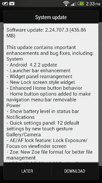 HTC One Android 4.2.2 India
