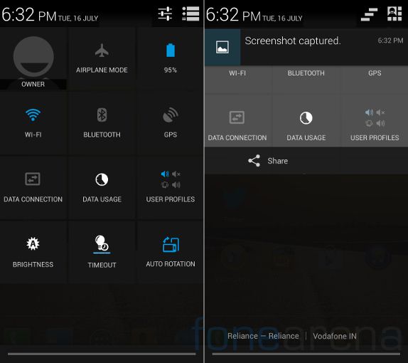 Micromax Canvas 4 Quick Settings and Notifications