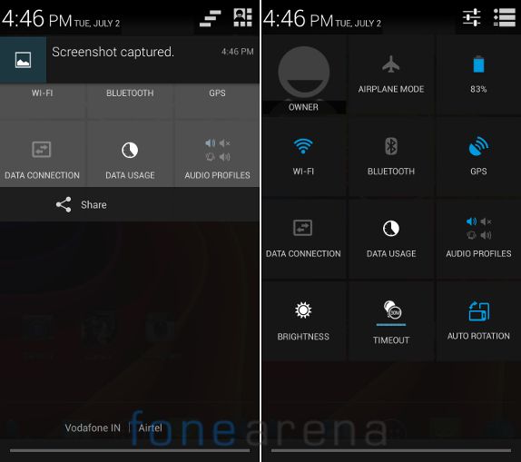 Xolo Q1000 Notification and Quick Settings
