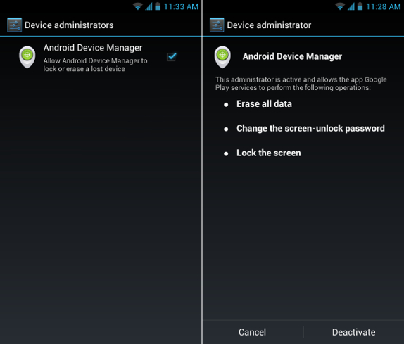 Android Device Manager Admin Settings