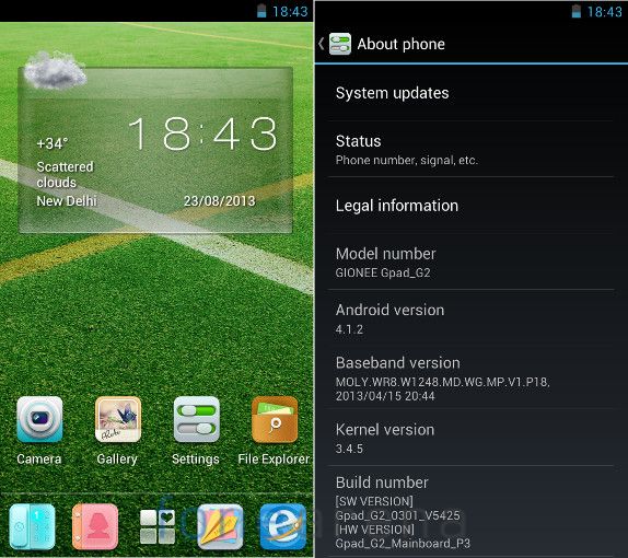 Gionee GPad G2 Homescreen and Android Version
