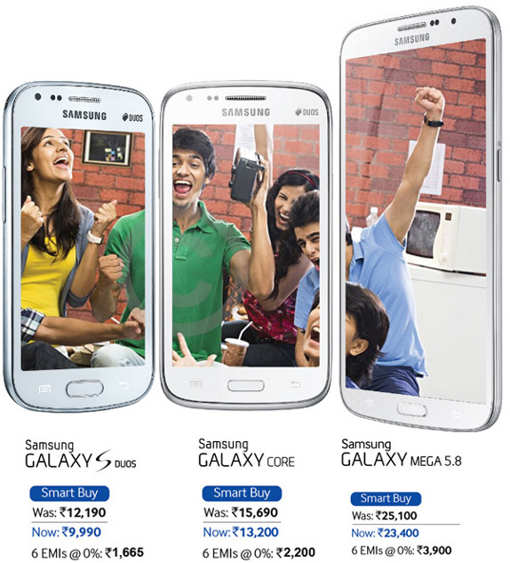 Samsung Galaxy S Duos, Core and Mega 6.3 Price cut