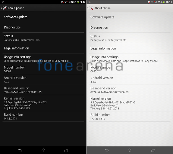 Sony Xperia Z Ultra 14.1.B.0.471 vs 14.1.B.1.510