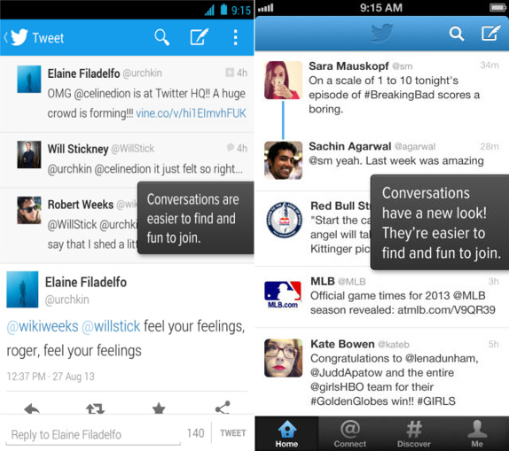 Twitter for Android and iPhone updated with new conversations view