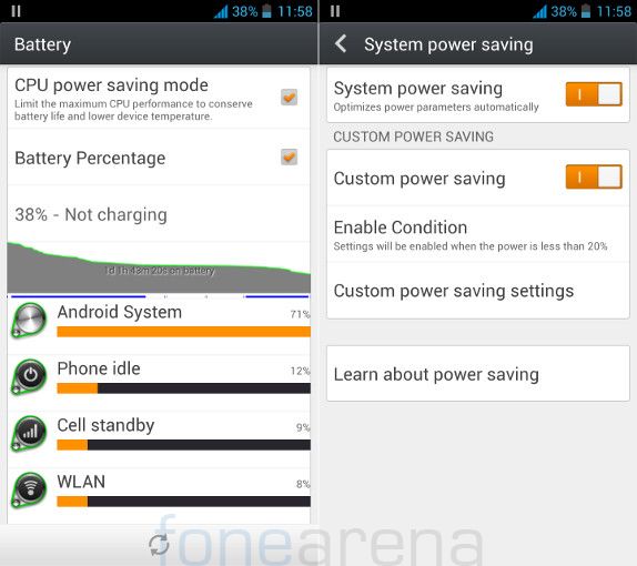 Gionee Elife E5 Battery and Power Saving