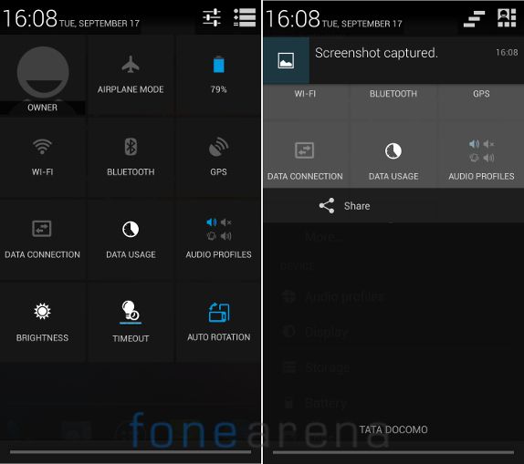 Xolo Q1000S Quick Settings and Notifications