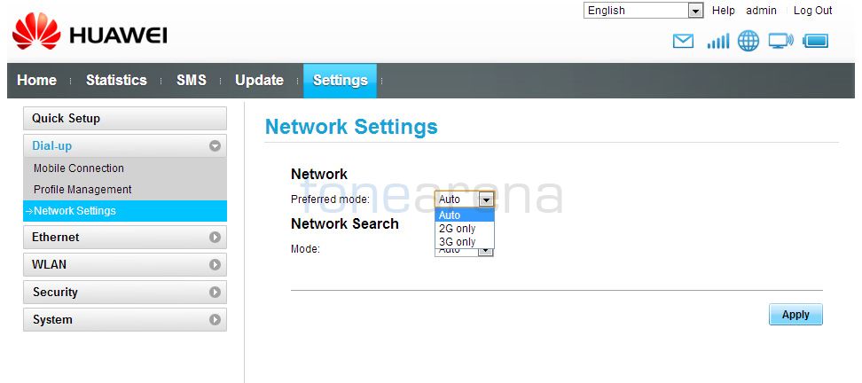 Huawei E5151 Network Settings