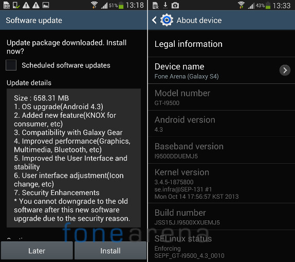 Samsung Galaxy S4 Android 4.3 India