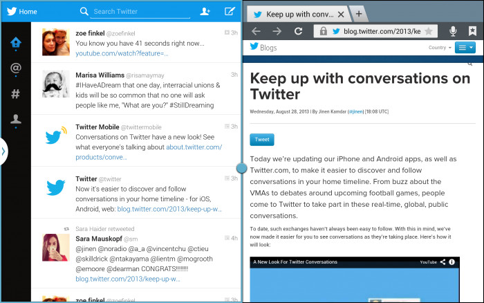 Twitter for Android Tablets Multi Screen View