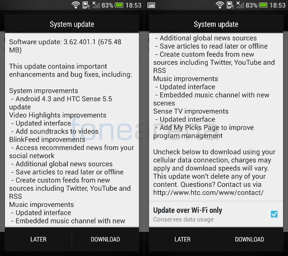 HTC One Android 4.3 update