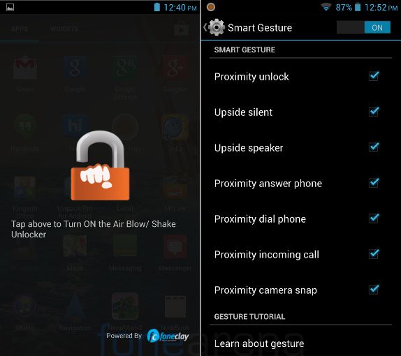 Micromax Canvas Turbo M Unlock and Smart Gestures