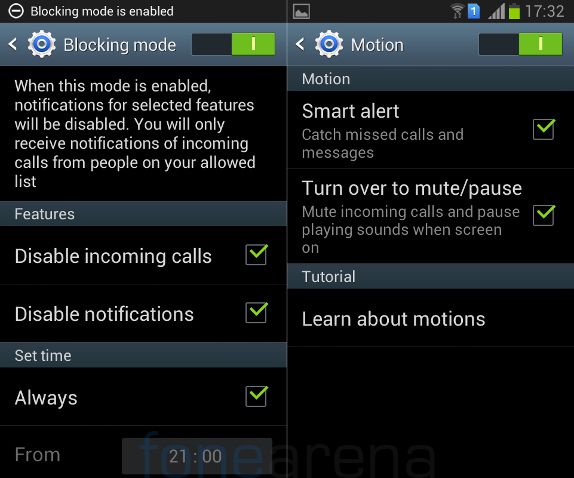 Samsung Galaxy Star Pro Blocking Mode and Motion