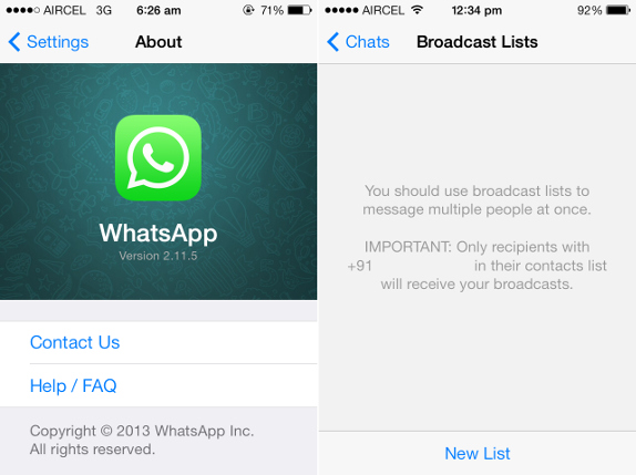 WhatsApp for iPhone v2.11.5