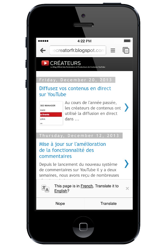 Google Chrome for iPhone Translate