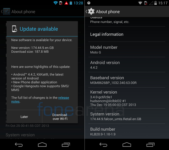 Motorola Moto G Android 4.4.2 UK