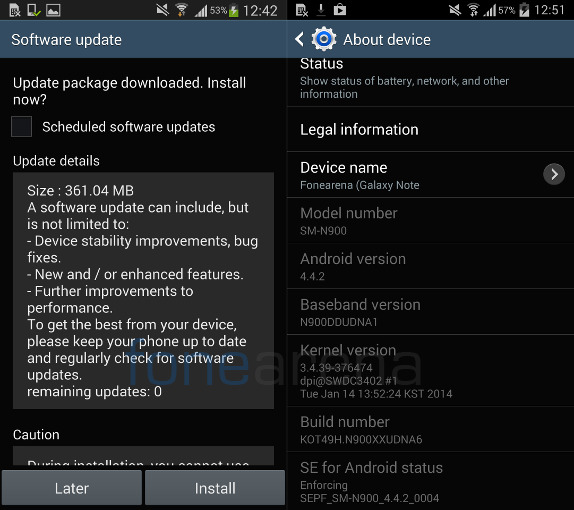 Samsung Galaxy Note 3 Android 4.4.2 KitKat India