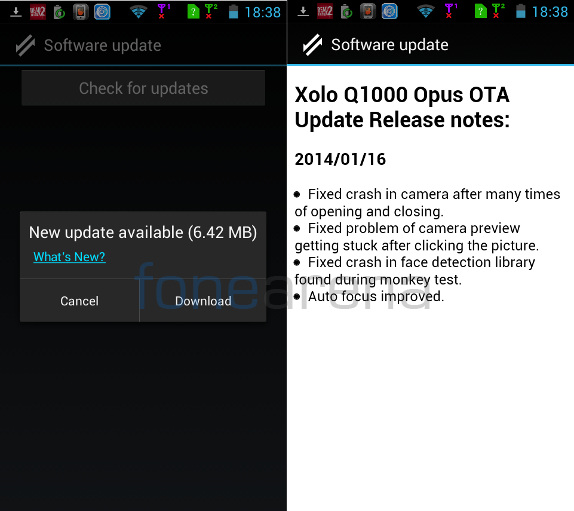 Xolo Q1000 Opus Camera fix update