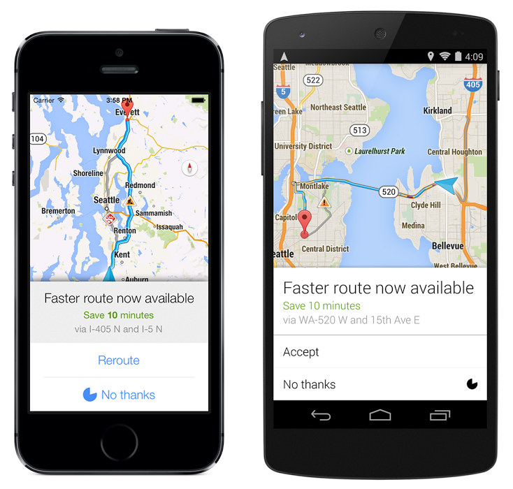 Google Maps for iPhone and Android Faster route notfication