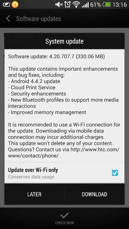 HTC One Android 4.4.2 KitKat India