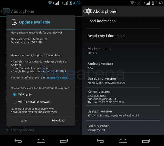 Moto G Android 4.4.2 KitKat India