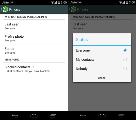 WhatsApp for Android Privacy