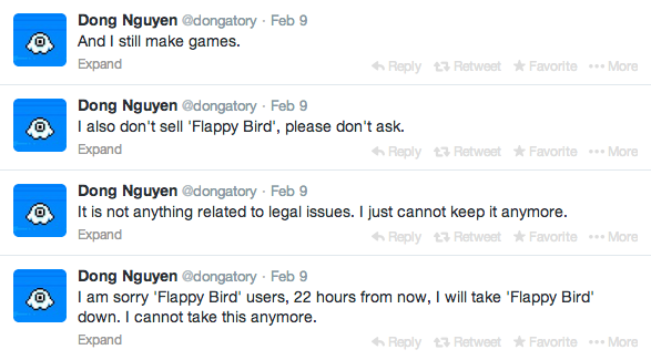 Flappy Bird' creator says game is going away