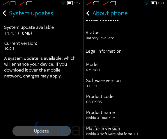 Nokia X v11.1.1 update