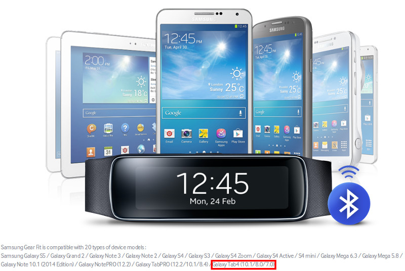Samsung Galaxy Tab4 in Galaxy Fit Comptibity