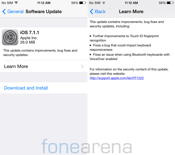 Apple iOS 7.1.1 update