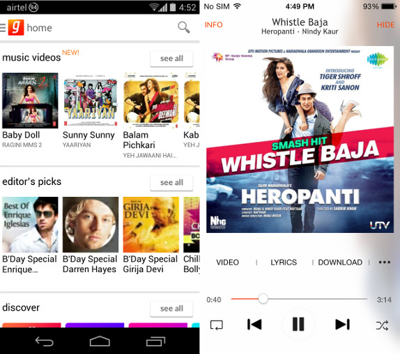 Gaana 4.0 for Android and iPhone