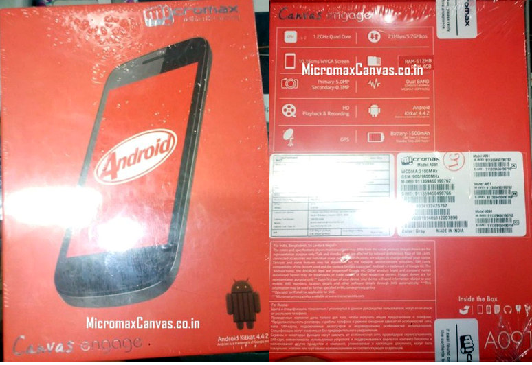 Micromax Canvas Engage A091 box
