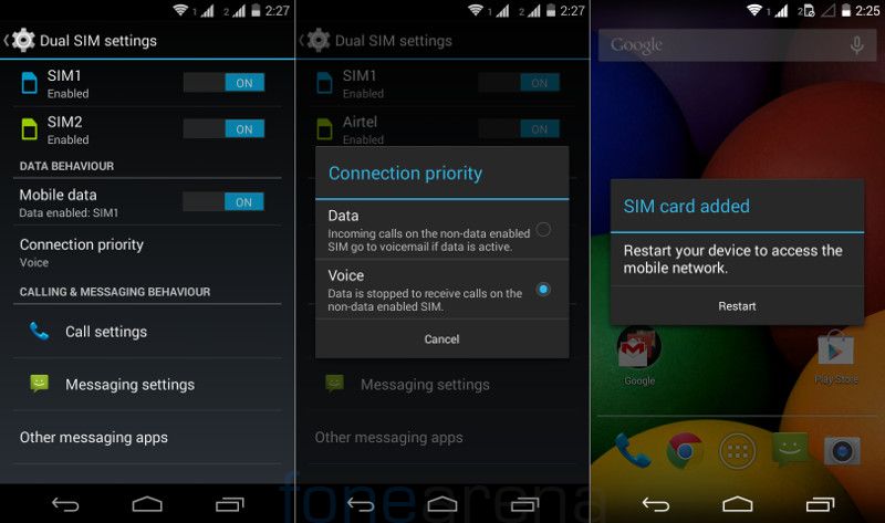 Moto E Dual SIM Settings